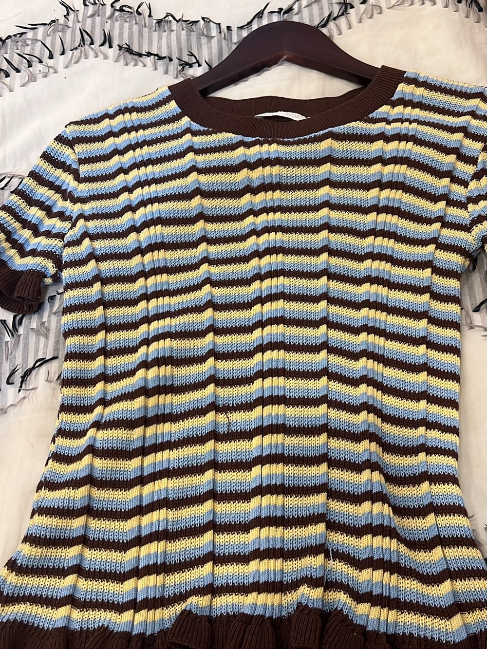 Zara Brown, Light Blue & Yellow Striped Knit Tee